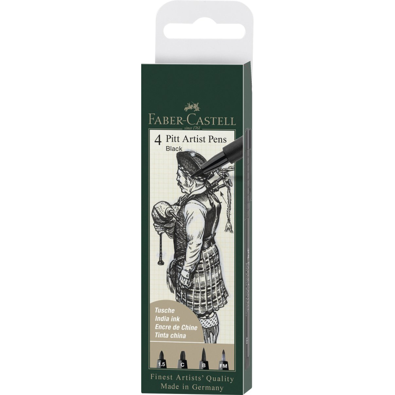 Faber-Castell Tekenstift Pitt Artist Pen etui 4 stuks 199 zwart lijndiktes 1.5, C, B, FM (FC-167153)