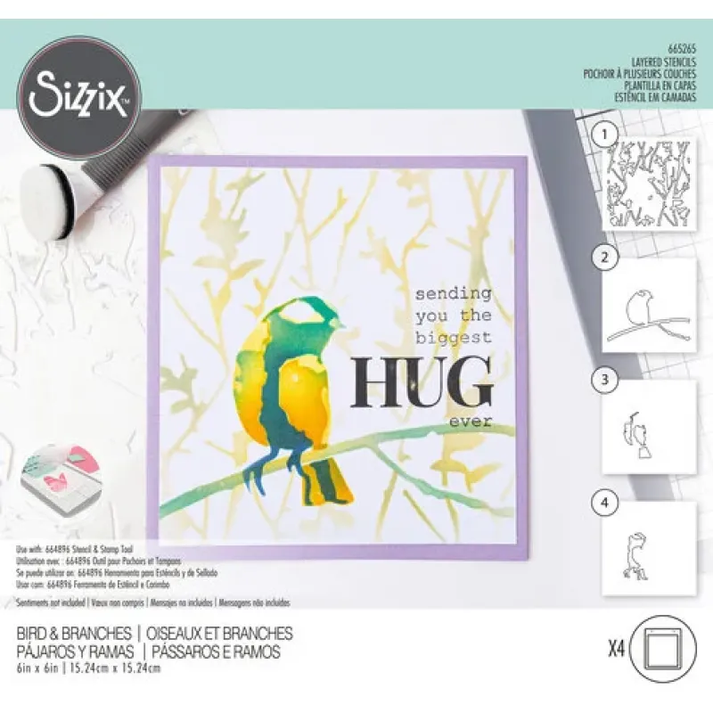 Sizzix Layered Stencils by Olivia Rose Bird & Branches (4pcs) (665265)