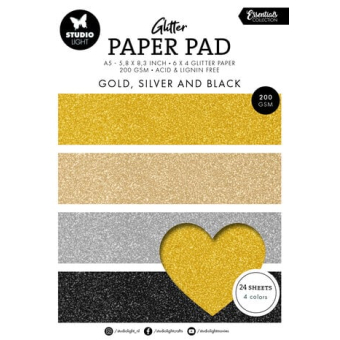 Studio Light Glitter Paper Pad A5 Gold, Silver And Black (SL-ES-PP209)