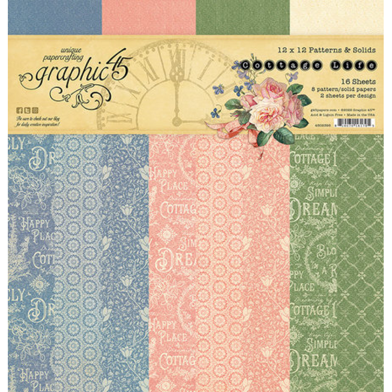 Graphic 45 Cottage Life 12x12 Inch Patterns & Solids Paper Pad (4502398)