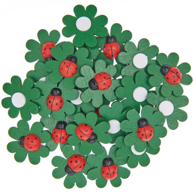 Wooden sticker cloverleaf with ladybug 24 pcs  700430