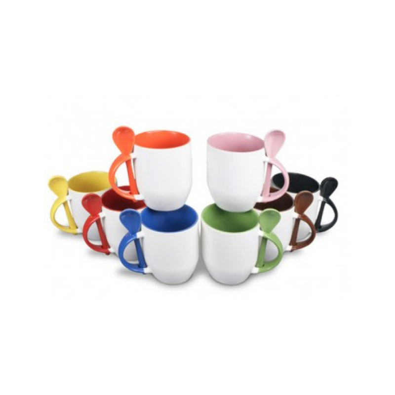 Sublimatie Mok - Mok 11oz - kleur binnenzijde & oor - met lepel (Donker groen) (1903)