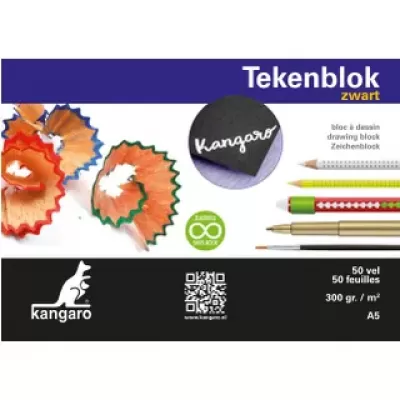 Kangaro Tekenblok A5 300 gram 50 vel zwart (K-5597)