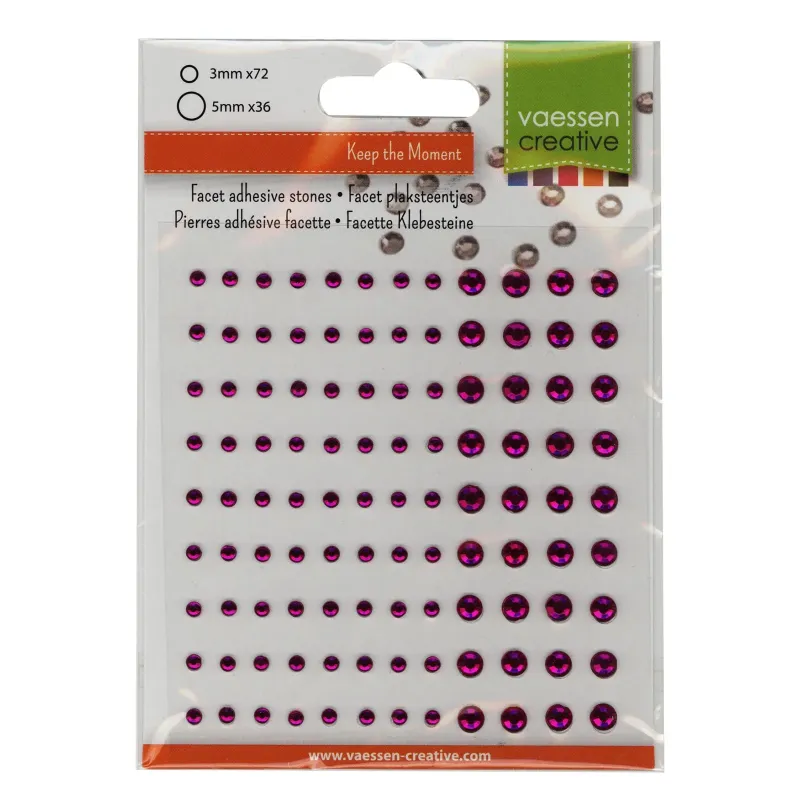 Vaessen Creative Strass Steentjes Half Zelfklevend 3+5mm 108pcs Fuchsia (5012-004)